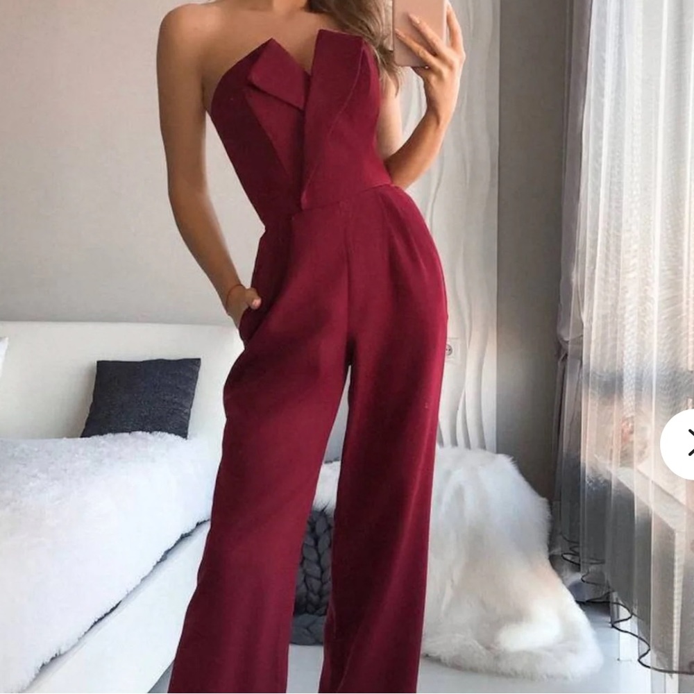 Maroon Burgandy Structured Jumpsuit